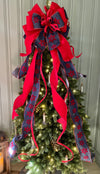 The Diana Red & Navy Blue Snowflake Christmas Tree Topper Bow