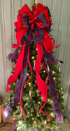 The Diana Red & Navy Blue Snowflake Christmas Tree Topper Bow