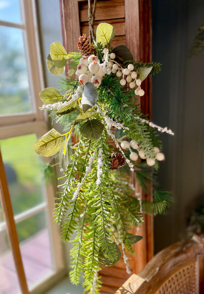 White snowy berry & mixed pine Christmas swag, ready to ship, holiday swag, wreath making supply, farmhouse decor, christmas decor