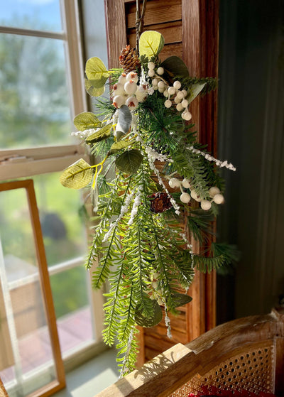 White snowy berry & mixed pine Christmas swag, ready to ship, holiday swag, wreath making supply, farmhouse decor, christmas decor