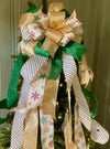 The Cynthia Green White & Gold Retro Christmas Tree Topper Bow, Bow topper for christmas tree, Xmas bow, ribbon tree topper, tree trimming