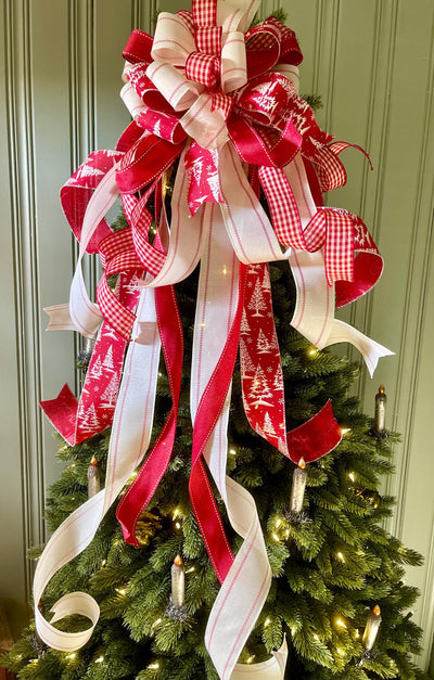 The Adrian Red & Cream Christmas Tree Topper Bow