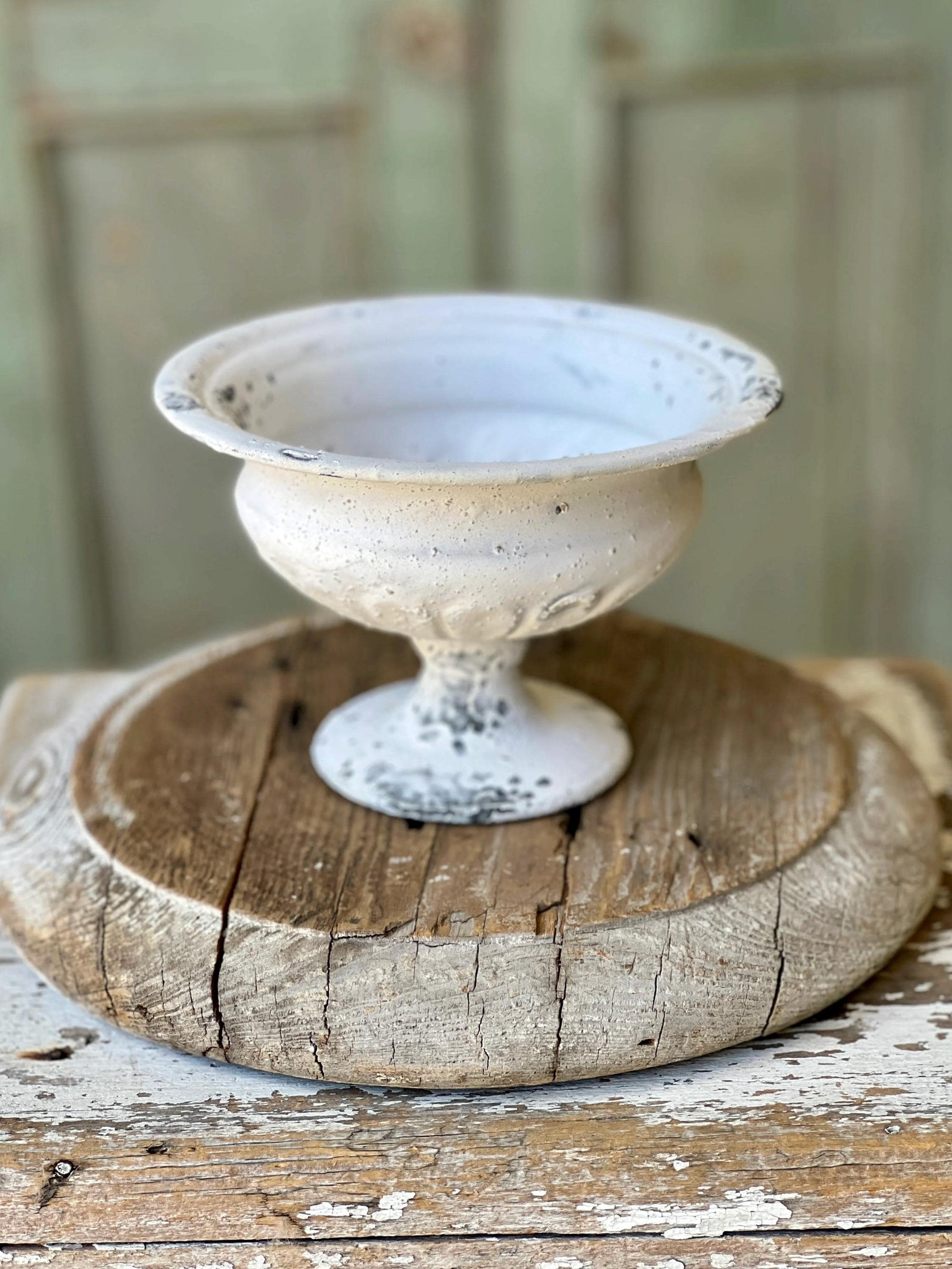 The Madison White Distressed Metal Urn Vase, Farmhouse candle cup, shabby chic decor, small trinket holder, Cottage decor, candle stand