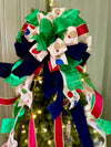 The Lita Red Navy & Green Vintage Style Christmas Tree Topper Bow, Bow topper for christmas tree, Xmas ribbon topper, tree trimming bow