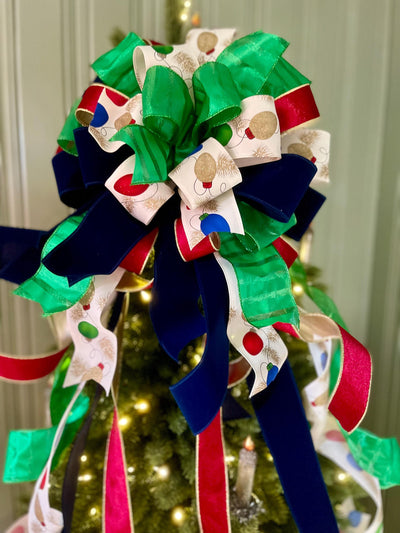 The Lita Red Navy & Green Vintage Style Christmas Tree Topper Bow