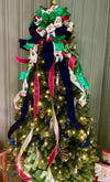 The Lita Red Navy & Green Vintage Style Christmas Tree Topper Bow