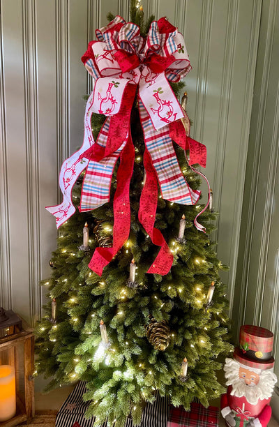 The Joy Red Blue & White Christmas Tree Topper Bow