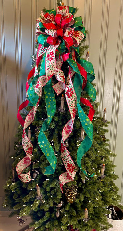 The Nicolette Red & Green Christmas Tree Topper Bow