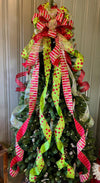 The Aggie Red & Lime Green Whimsical Christmas Tree Topper Bow