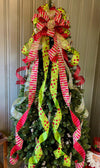 The Aggie Red & Lime Green Whimsical Christmas Tree Topper Bow