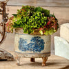 Round blue toile aged container