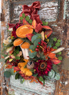 The Octavia Yellow, Orange & Russet Fall Wreath For Front Door, Autumn country cottage wreath, Farmhouse fall mushroom wreath, Sunflower