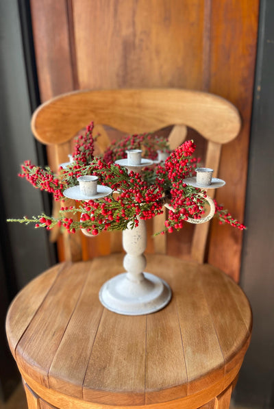 White Distressed five arm Candelabra