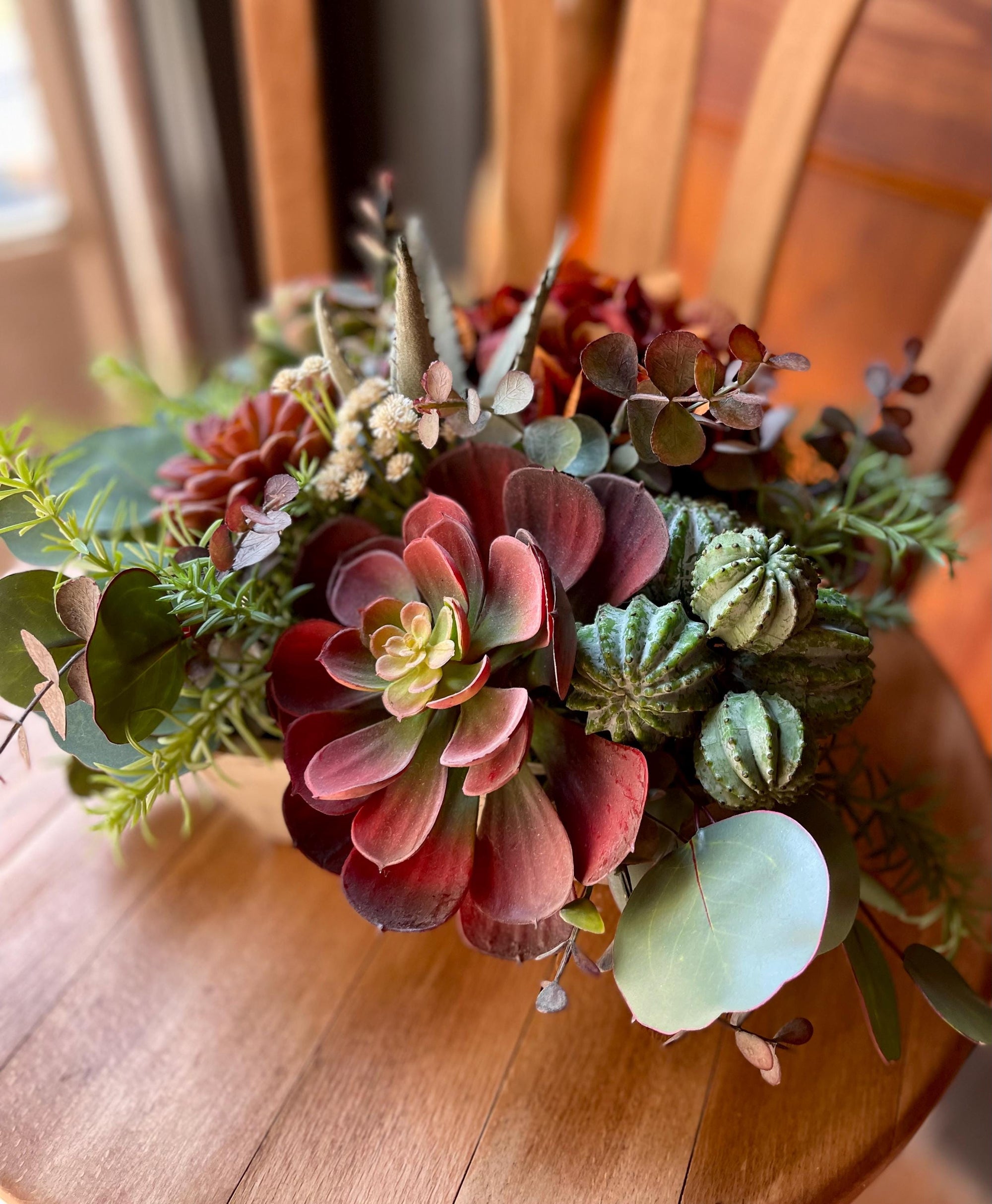 succulents in floral arrangements Faux Succulent Centerpiece