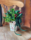 Christmas Boxwood & Holly Centerpiece -The Delores, Christmas Flower arrangement for table, Natural winter greenery arrangement