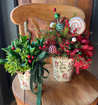 Christmas Boxwood & Holly Centerpiece -The Delores, Christmas Flower arrangement for table, Natural winter greenery arrangement