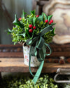 Christmas Boxwood & Holly Centerpiece -The Delores, Christmas Flower arrangement for table, Natural winter greenery arrangement