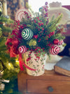 Christmas Centerpiece -The Joy, Winter arrangement, Christmas Flower arrangement for table, red & white christmas arrangement, pine berry