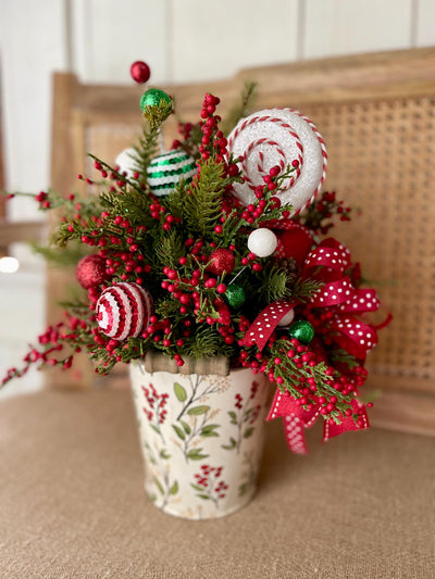 Christmas Centerpiece -The Joy, Winter arrangement, Christmas Flower arrangement for table, red & white christmas arrangement, pine berry