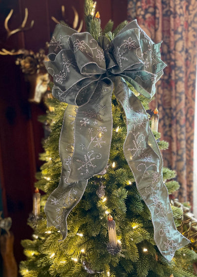 The Midori Sage Green & Silver Christmas Tree Topper Bow