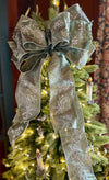 The Midori Sage Green & Silver Christmas Tree Topper Bow