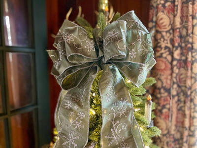 The Midori Sage Green & Silver Christmas Tree Topper Bow