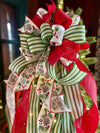 The Kristina Red Green & White Christmas Tree Topper Bow