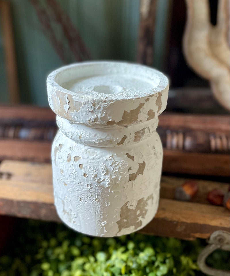 Distressed Wood Candle Holder