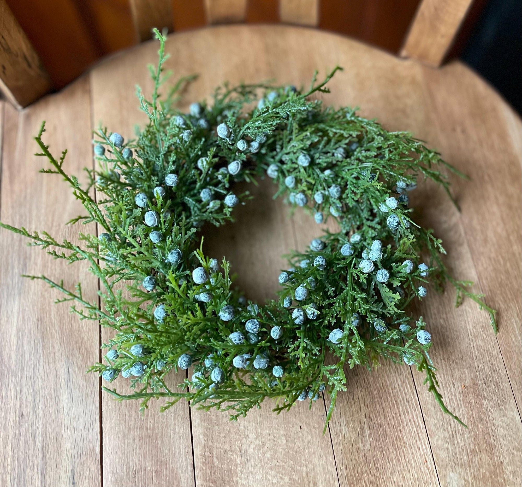 The Liza Juniper & Berry Pine Christmas Candle Ring, winter candle ring, mini green christmas wreath, farmhouse Christmas decor