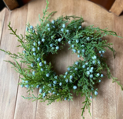 The Liza Juniper & Berry Pine Christmas Candle Ring, winter candle ring, mini green christmas wreath, farmhouse Christmas decor