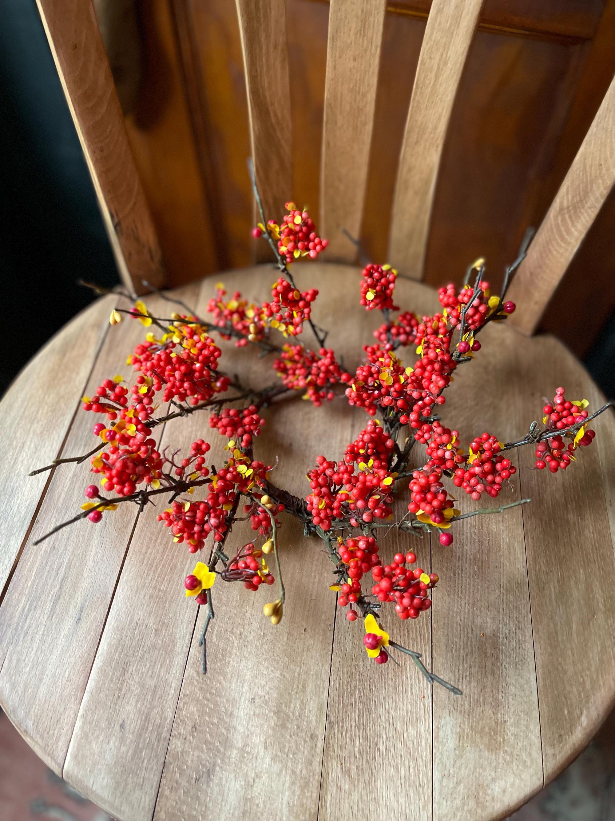 Fall Bittersweet Candle Ring, Autumn accent ring, orange berry candle ring, farmhouse decor, Halloween decor