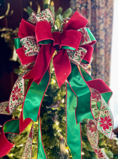 Red & Green Velvet Tree Top Bow - The Lottie