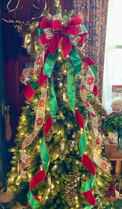 The Lottie Red & Green Velvet Tree Top Bow