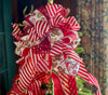 Red & White Gingerbread Christmas Bow - The Ruth, Tree Topper Bow, luxury bow, Christmas tree bow, tree trimming, big red ribbon topper