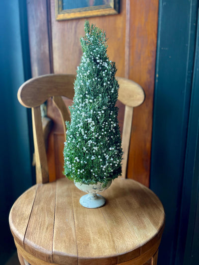 Artificial Mini Juniper Potted Tree - The Kara, Mini tree topiary for mantle, French country cottage decor, Christmas tree, frost covered