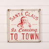 Vintage Style Galvanized Red & White Santa Claus Is Coming To Town Farm Sign, Rustic farmhouse Christmas decor, holiday wreath attachment