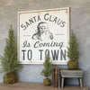 Vintage Style Galvanized Black & White Santa Claus Is Coming To Town Farm Sign, Rustic farmhouse Christmas decor, holiday Cabin sign