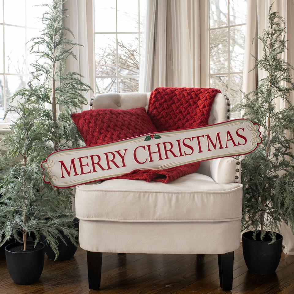 Vintage Style Galvanized Antique White Red & Green Merry Christmas Farm Sign, rustic farmhouse Christmas decor, Xmas cabin holiday sign