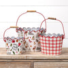 Holiday Scalloped Topped Christmas Tree Galvanized Buckets~Farmhouse painted pails with handle~Xmas galvanized pail with Christmas design