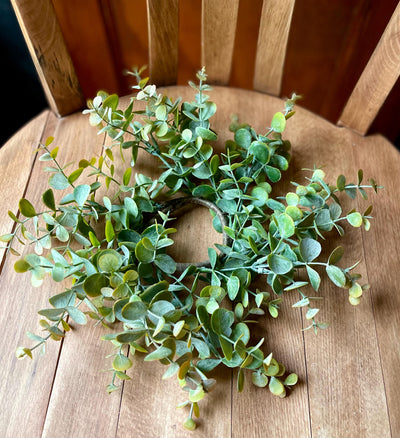 Eucalyptus Candle Ring, Greenery Mini Wreath, Candle Wreath, Mantle decor, Kitchen island decor, farmhouse year round decor, Fall