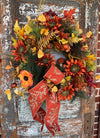 The Maple Cottage Fall Wreath For Front Door, Yellow, Orange & Russet Autumn Wreath, country wreath, Farmhouse mushroom wreath