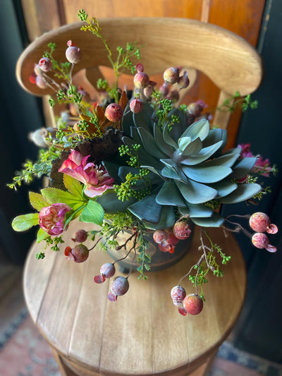 The Victoria Fall Centerpiece For Table, Mauve & green fall arrangement, succulent rustic arrangement, Autumn floral arrangement, all season