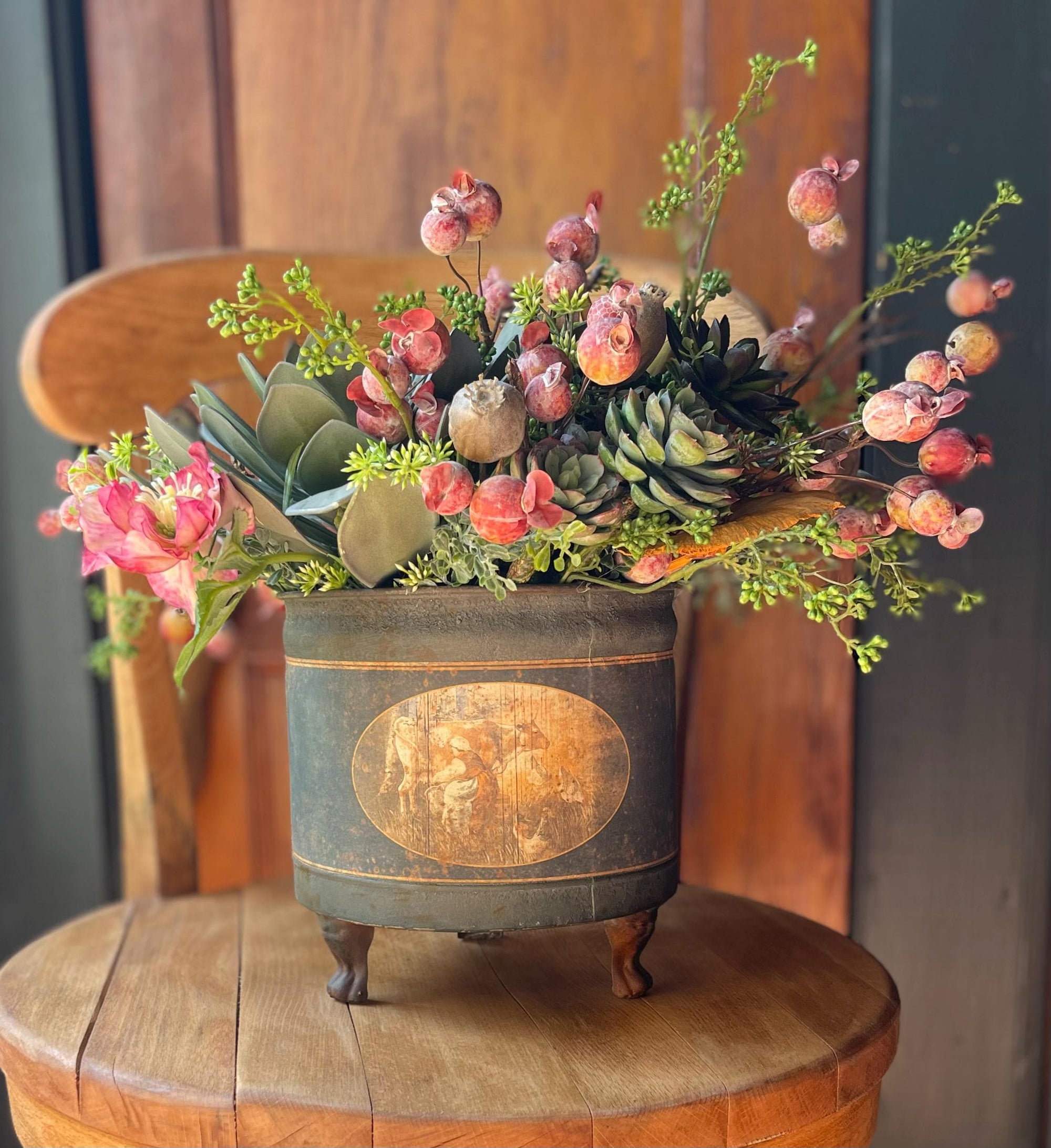 The Victoria Fall Centerpiece For Table, Mauve & green fall arrangement, succulent rustic arrangement, Autumn floral arrangement, all season