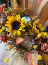 The Peggy Fall Wagon Centerpiece For Table, Summer fall arrangement, Rustic arrangement, Orange green autumn centerpiece