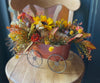 The Peggy Fall Wagon Centerpiece For Table, Summer fall arrangement, Rustic arrangement, Orange green autumn centerpiece