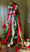 The Crystal Red Green White & Gold Christmas Tree Topper Bow, Bow topper for christmas tree, Xmas bow, ribbon tree topper, tree trimming bow