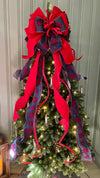 The Diana Red & Navy Blue Snowflake Christmas Tree Topper Bow