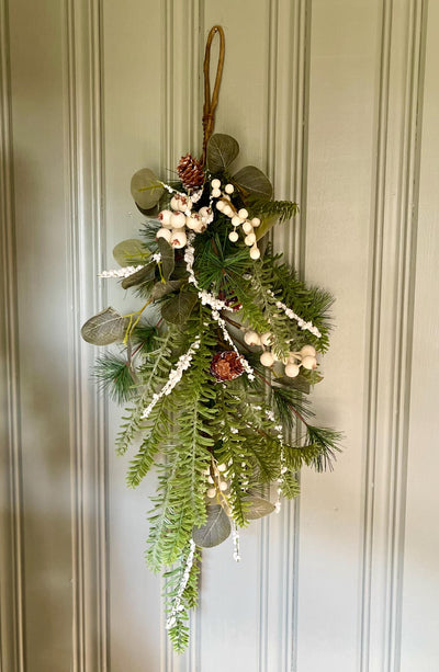 White snowy berry & mixed pine Christmas swag, ready to ship, holiday swag, wreath making supply, farmhouse decor, christmas decor