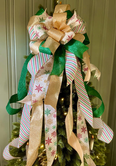 The Cynthia Green White & Gold Retro Christmas Tree Topper Bow