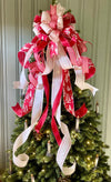 The Adrian Red & Cream Christmas Tree Topper Bow, Check plaid Bow, Xmas bow, tree trimming bow, XL tree topper bow